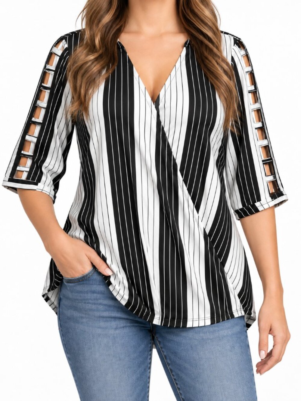Robert Louis Striped Cold Shoulder Wrap Top XL NWT